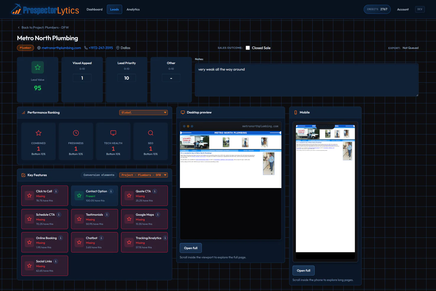 ProspectorLytics lead detail